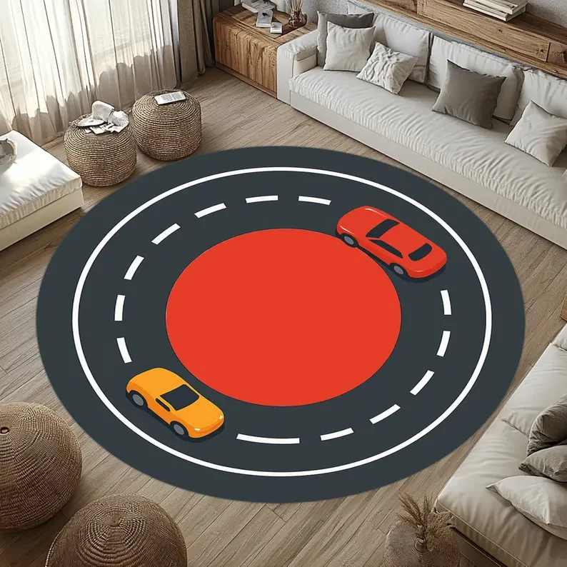 Kids Education Room - Kids Race Track Rug Round Toy