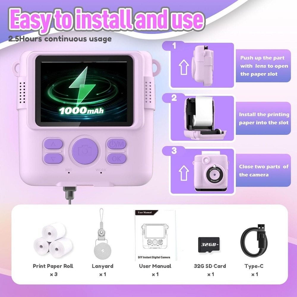 Instant Print Camera for Kids, - Kids Education Card ulasan dan harga
