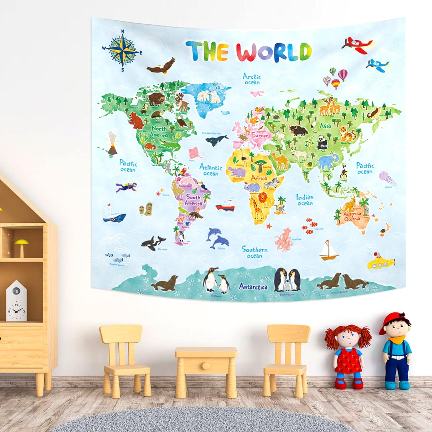 Kids World Map Wall Tapestry E - Kids Education Room ulasan dan harga