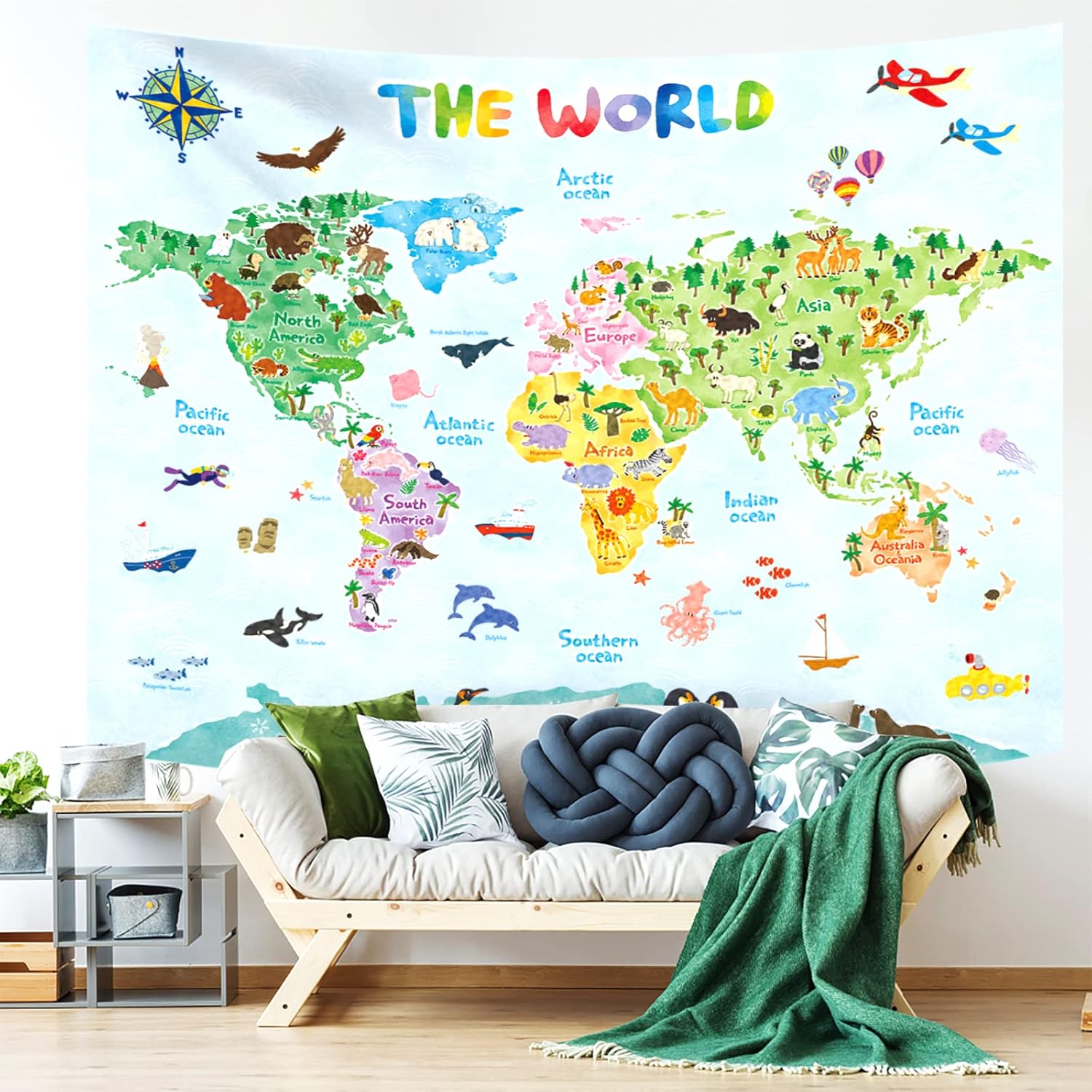 Kids World Map Wall Tapestry E - Kids Education Room ulasan dan harga