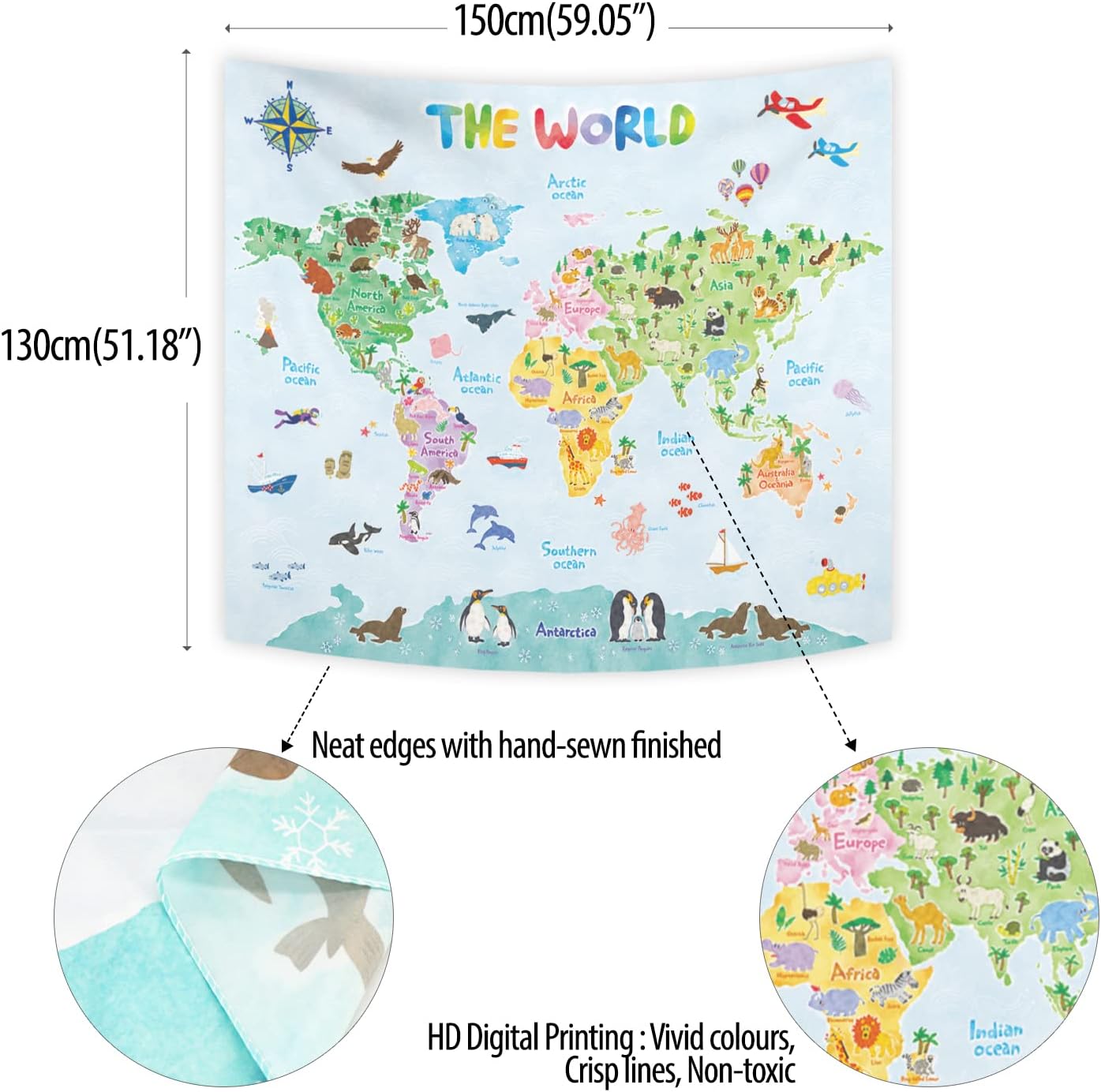 Kids World Map Wall Tapestry E - Kids Education Room ulasan dan harga