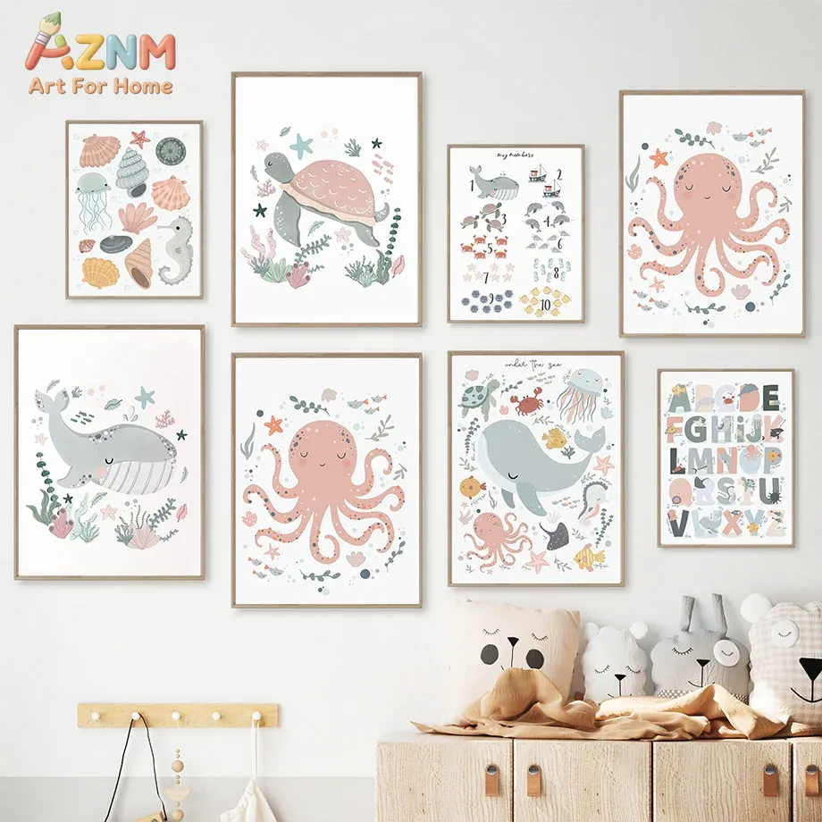 AZNM Nursery Sea Animal Canvas - Kids Education Room ulasan dan harga