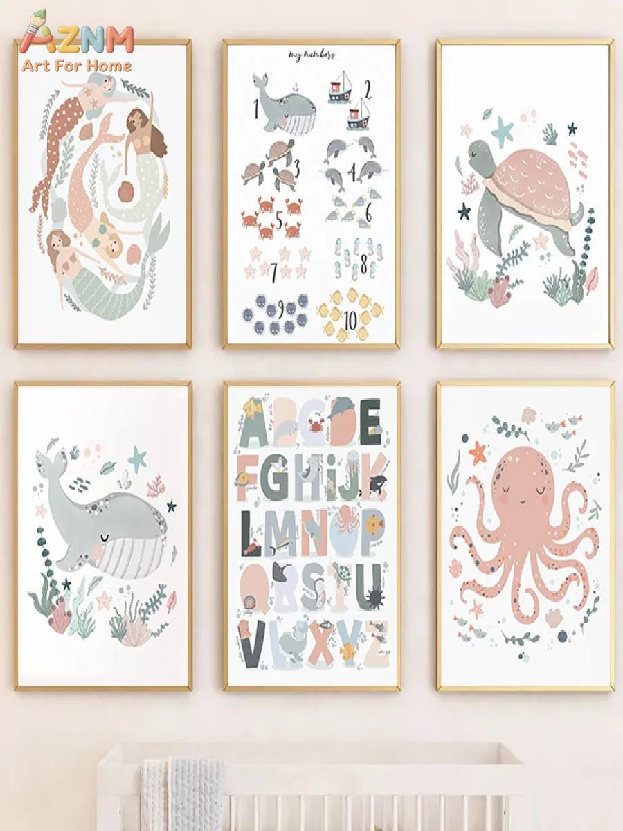 AZNM Nursery Sea Animal Canvas - Kids Education Room ulasan dan harga