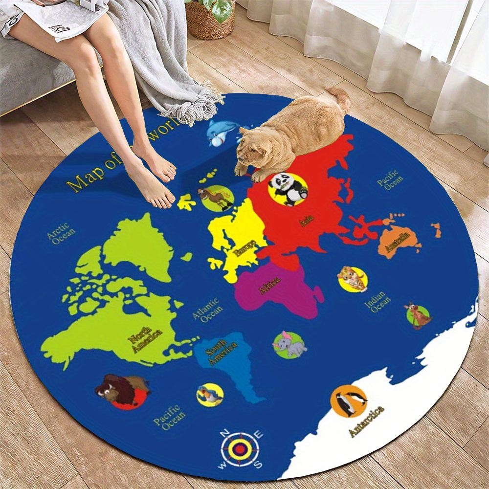 World Map Round Rug Flannel Ed - Kids Education Room ulasan dan harga