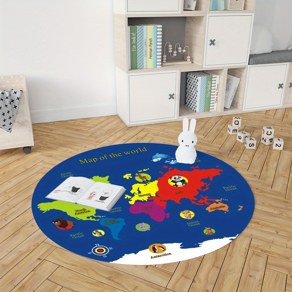 World Map Round Rug Flannel Ed - Kids Education Room ulasan dan harga