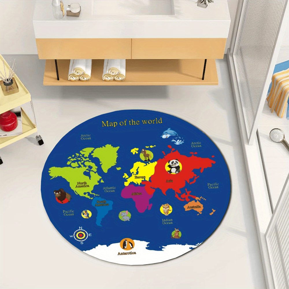 World Map Round Rug Flannel Ed - Kids Education Room ulasan dan harga
