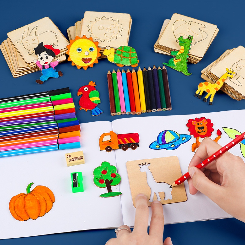 20pcs Kids Drawing Toys Wooden - Kids Education Template ulasan dan harga