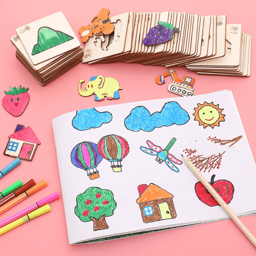 20pcs Kids Drawing Toys Wooden - Kids Education Template ulasan dan harga