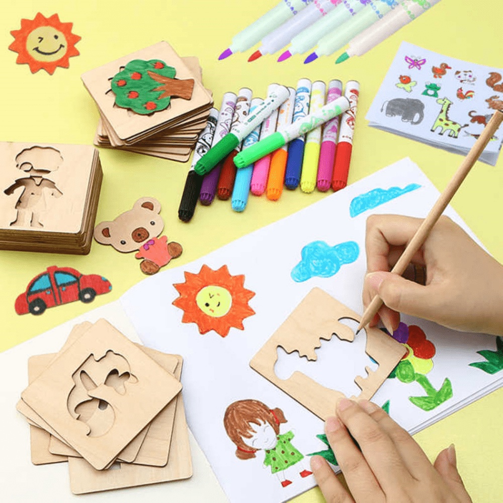 20pcs Kids Drawing Toys Wooden - Kids Education Template ulasan dan harga